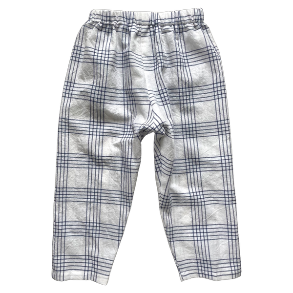 white with blue check . peasy pants
